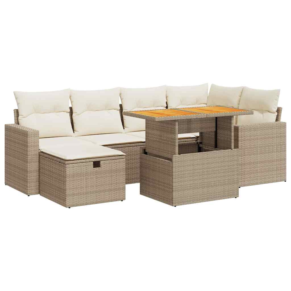 Set Divano da Giardino 8 pz con Cuscini Beige Polyrattan Acacia - immagine 2