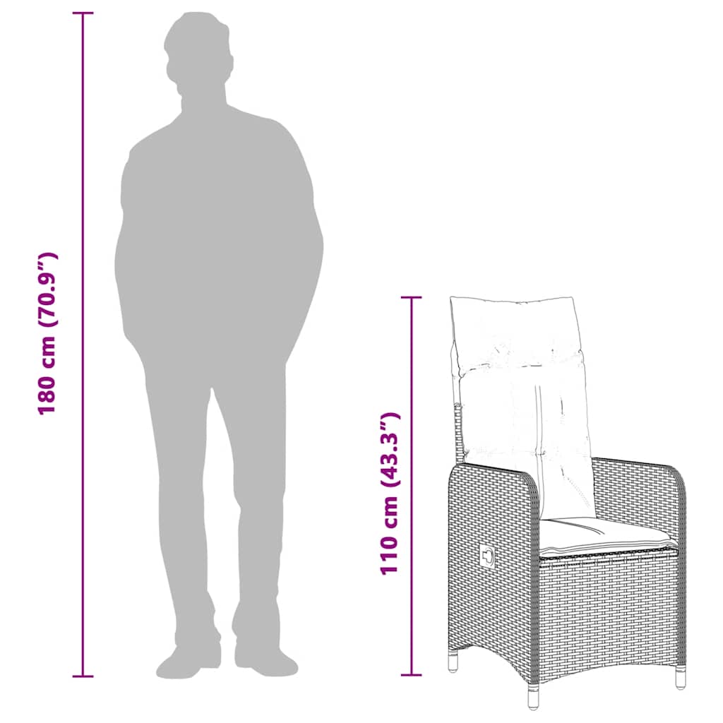 Set Bistrò da Giardino 3 pz con Cuscini in Polyrattan Grigio - immagine 6