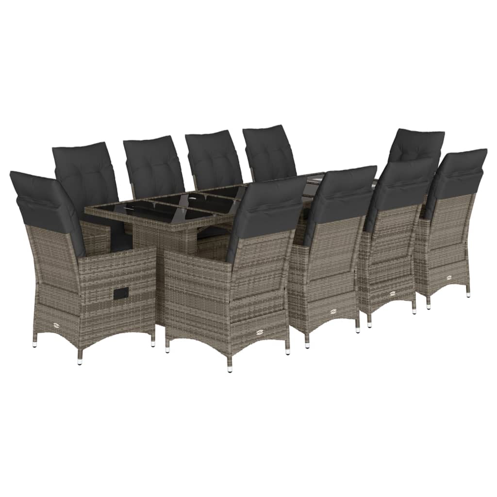 Set Bistrò da Giardino 11 pz con Cuscini in Polyrattan Grigio - immagine 2
