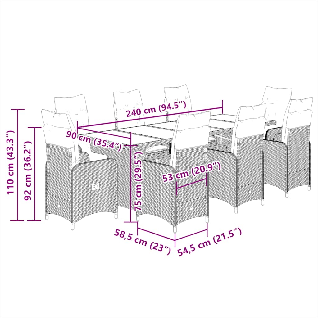Set Bistrò da Giardino 11 pz con Cuscini in Polyrattan Marrone - immagine 6