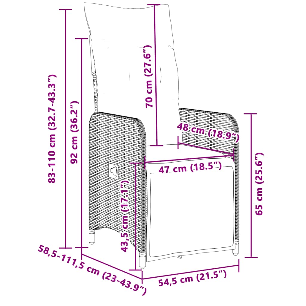 Set Bistrò da Giardino 11 pz con Cuscini in Polyrattan Marrone - immagine 7