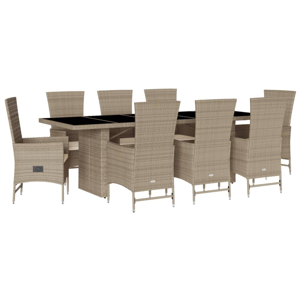 Set da Pranzo da Giardino 9 pz con Cuscini Beige in Polyrattan - immagine 2