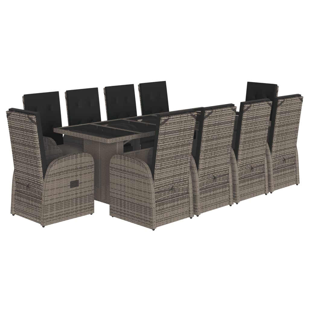 Set da Pranzo da Giardino 11pz con Cuscini in Polyrattan Grigio - immagine 2