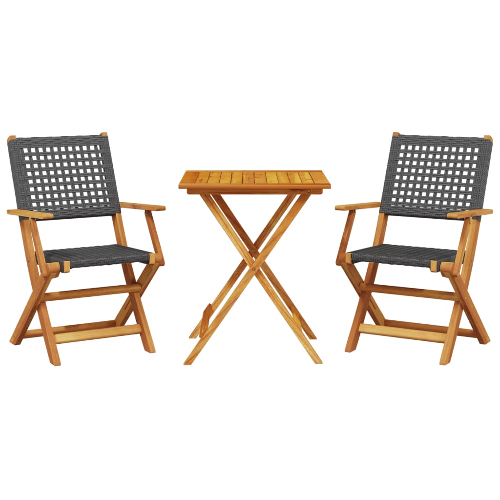 Set da Bistrot 3 pz Nero in Polyrattan e Legno Massello - immagine 2