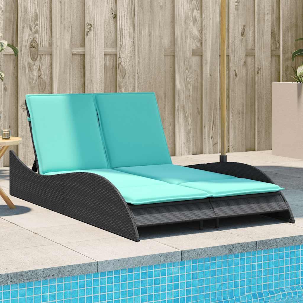 Lettino prendisole con cuscini nero 114x205x73 cm in polyrattan