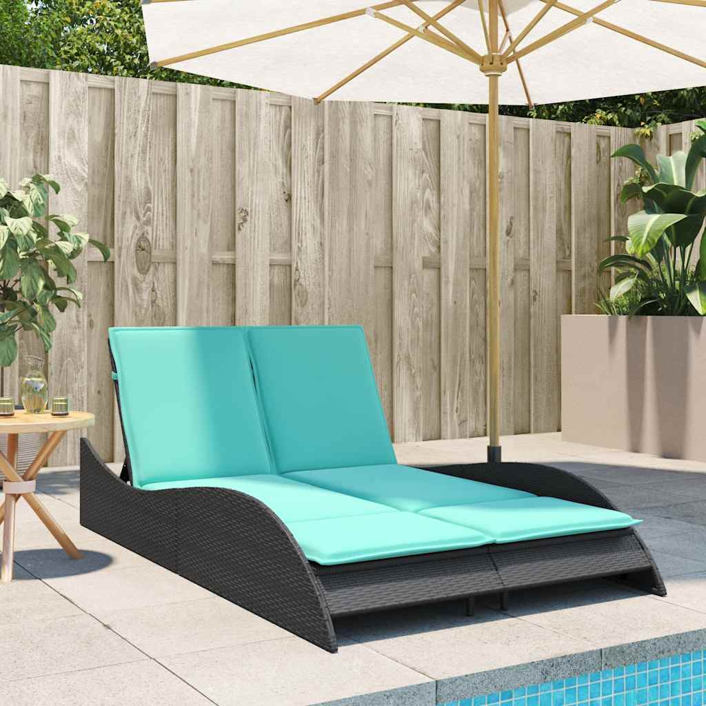 Lettino prendisole con cuscini nero 114x205x73 cm in polyrattan - immagine 3