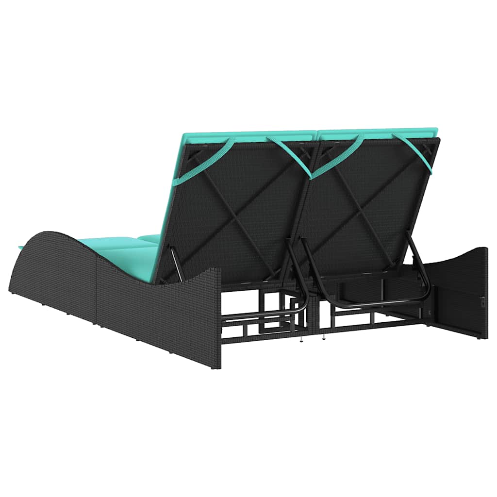 Lettino prendisole con cuscini nero 114x205x73 cm in polyrattan - immagine 5