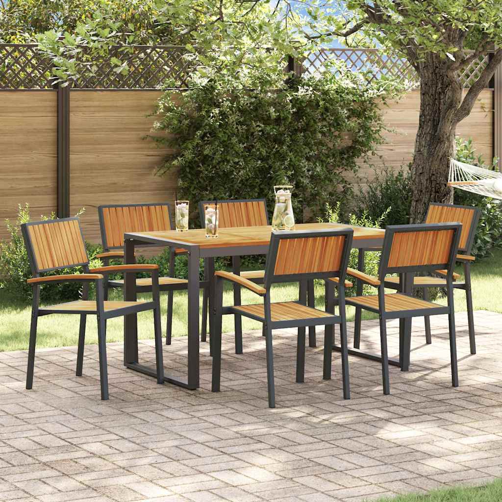 Set da Pranzo per Giardino 7 pcs Grigio e marrone
