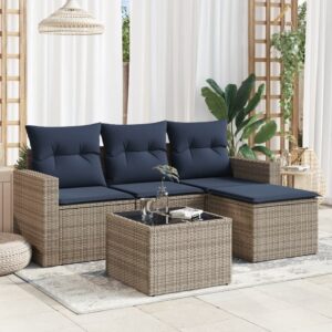 Set Divani da Giardino 5 pz con Cuscini Grigio in Polyrattan