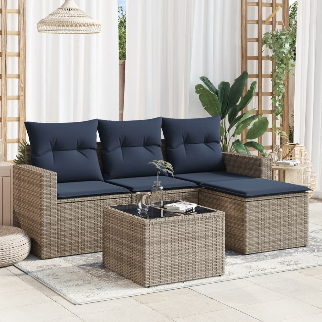 Set Divani da Giardino 5 pz con Cuscini Grigio in Polyrattan