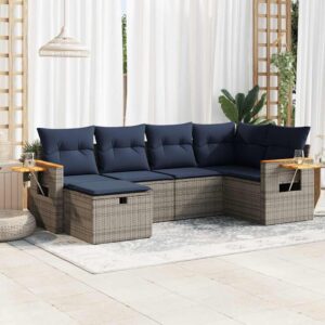 Set Divano da Giardino 6 pz con Cuscini Grigio in Polyrattan