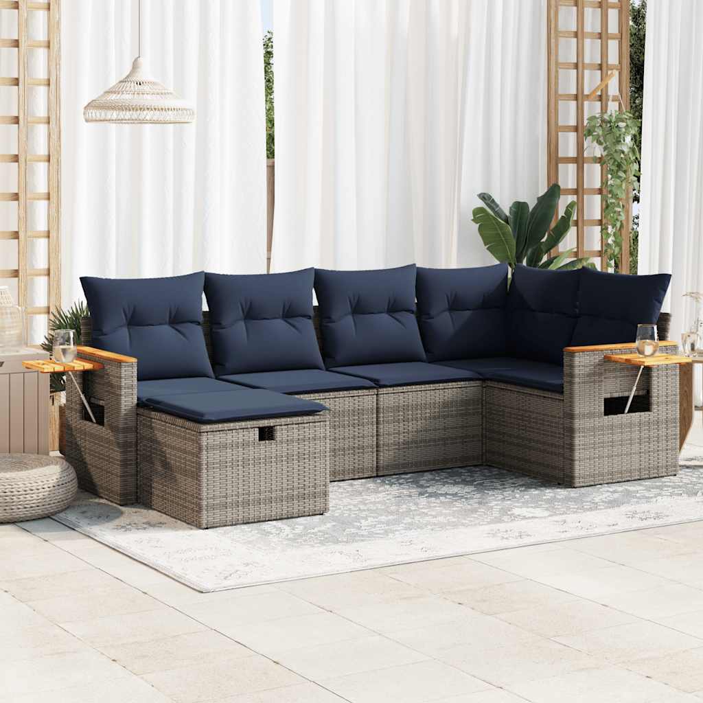 Set Divano da Giardino 6 pz con Cuscini Grigio in Polyrattan