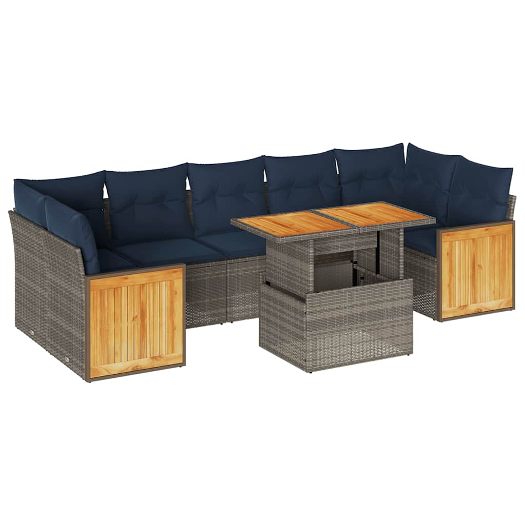 Set Divano da Giardino 8pz con Cuscini Grigio Polyrattan Acacia - immagine 2