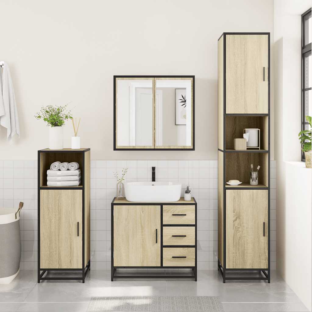 Mobile Lavabo Bagno Rovere Marrone 65x33x60cm Legno Multistrato - immagine 3