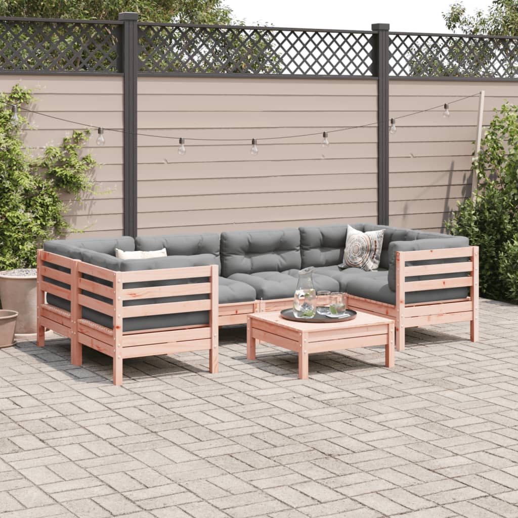 Set Divani Giardino 7 pz Cuscini Legno Massello Abete Douglas - immagine 3