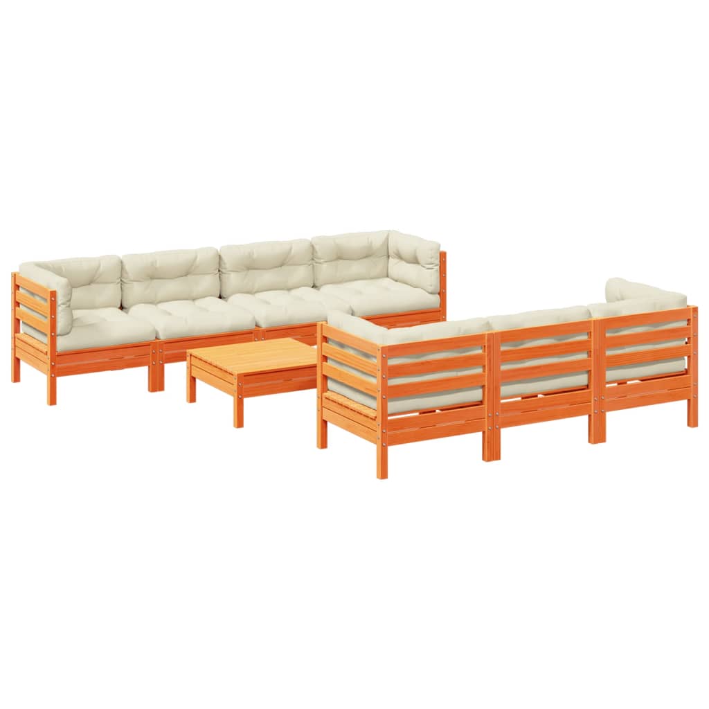 Set Divani Giardino 8 pz con Cuscini Marrone Cera Massello Pino - immagine 2