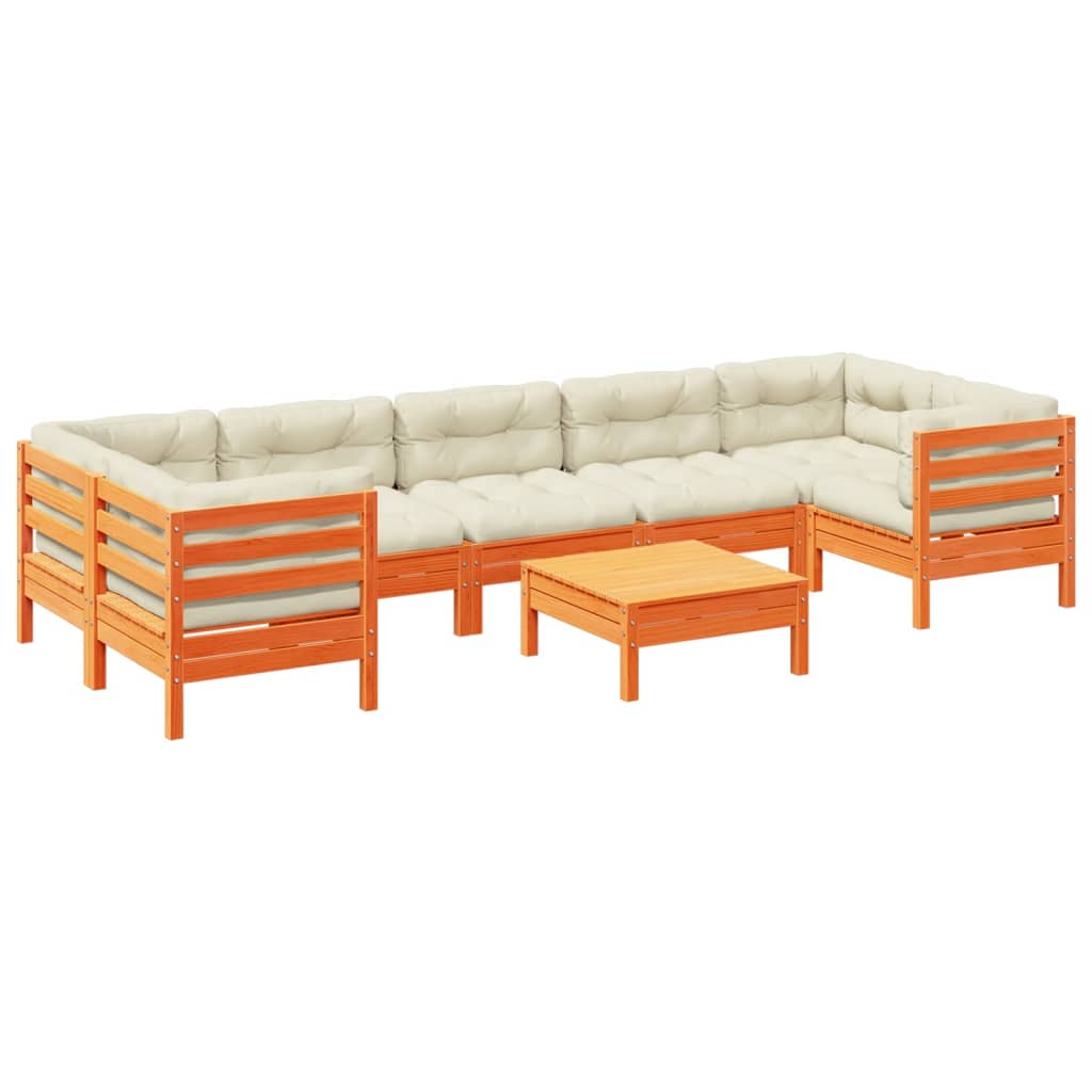 Set Divani Giardino 8 pz con Cuscini Marrone Cera Massello Pino - immagine 2