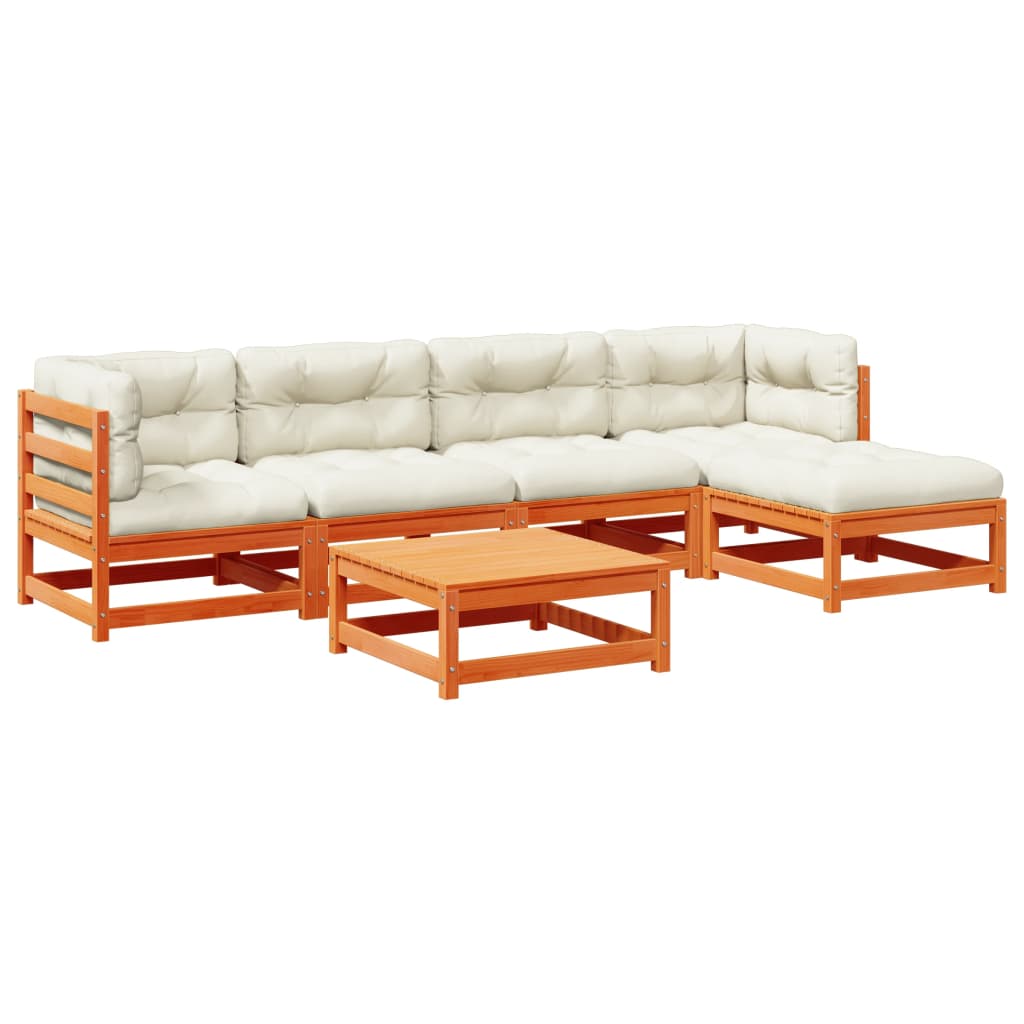 Set Divani Giardino 6pz con Cuscini Marrone Cera Massello Pino - immagine 2