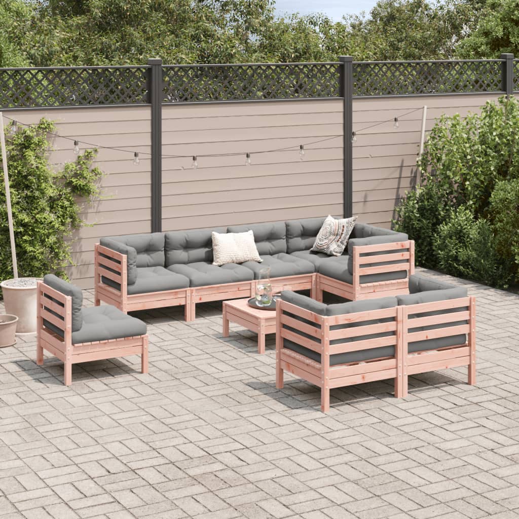 Set Divani Giardino 9 pz Cuscini Legno Massello Abete Douglas - immagine 3