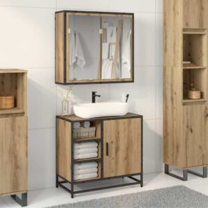 Set Mobili da Bagno 2 pz Rovere Sonoma in Legno Multistrato