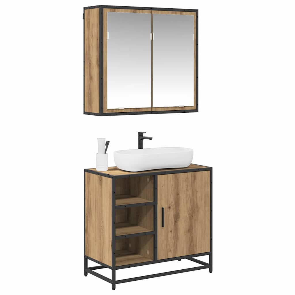 Set Mobili da Bagno 2 pz Rovere Sonoma in Legno Multistrato - immagine 3
