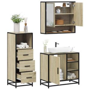 Set Mobili da Bagno 3 pz Grigio Sonoma in Legno Multistrato