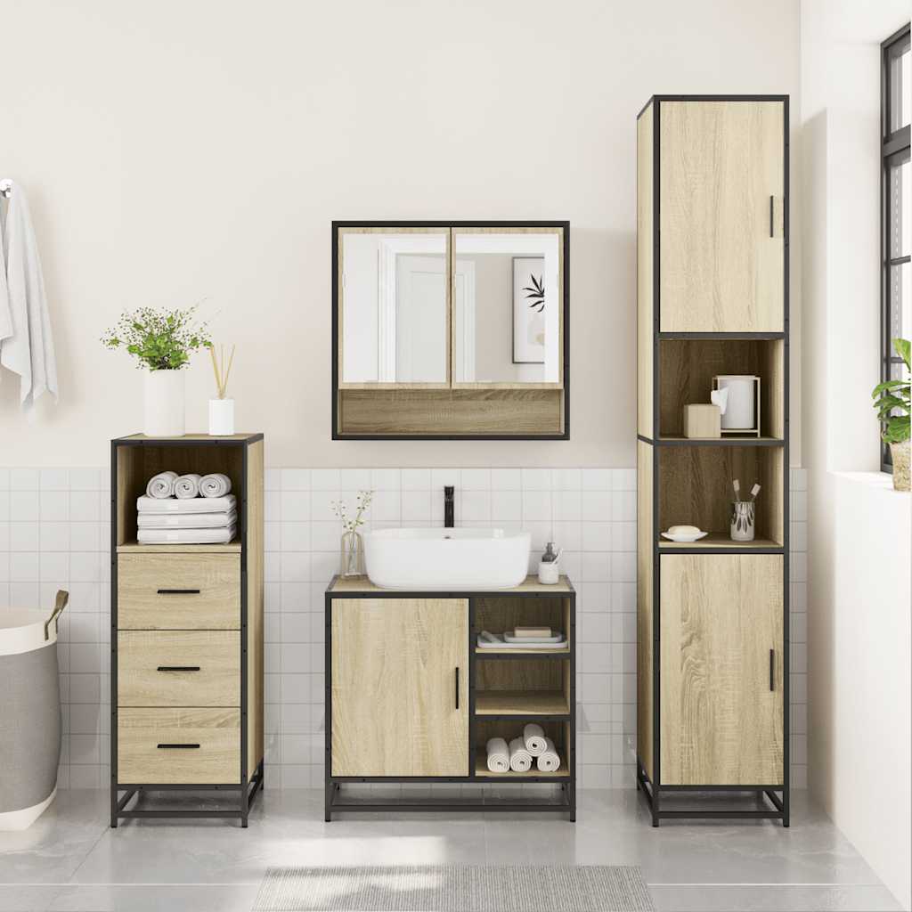 Set Mobili da Bagno 3 pz Grigio Sonoma in Legno Multistrato - immagine 3