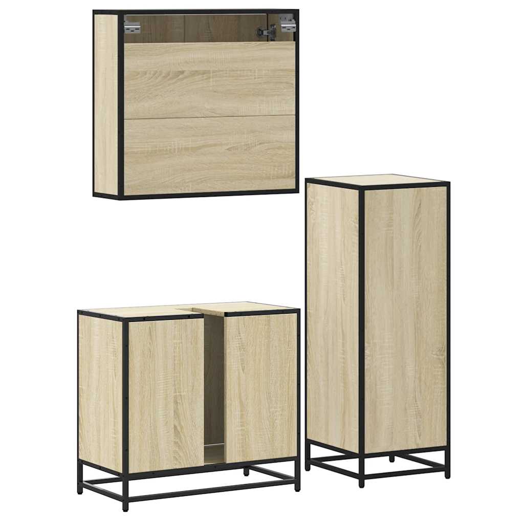 Set Mobili da Bagno 3 pz Grigio Sonoma in Legno Multistrato - immagine 6