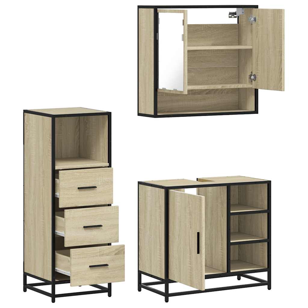 Set Mobili da Bagno 3 pz Grigio Sonoma in Legno Multistrato - immagine 7
