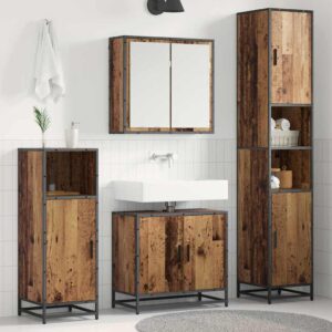 Set di mobili per il bagno con lo scaffale 3 pcs Legno vecchio