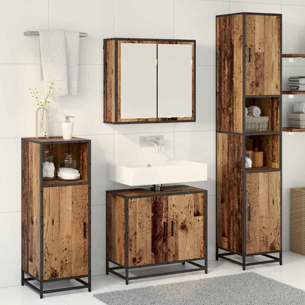 Set di mobili per il bagno con lo scaffale 3 pcs Legno vecchio - immagine 3