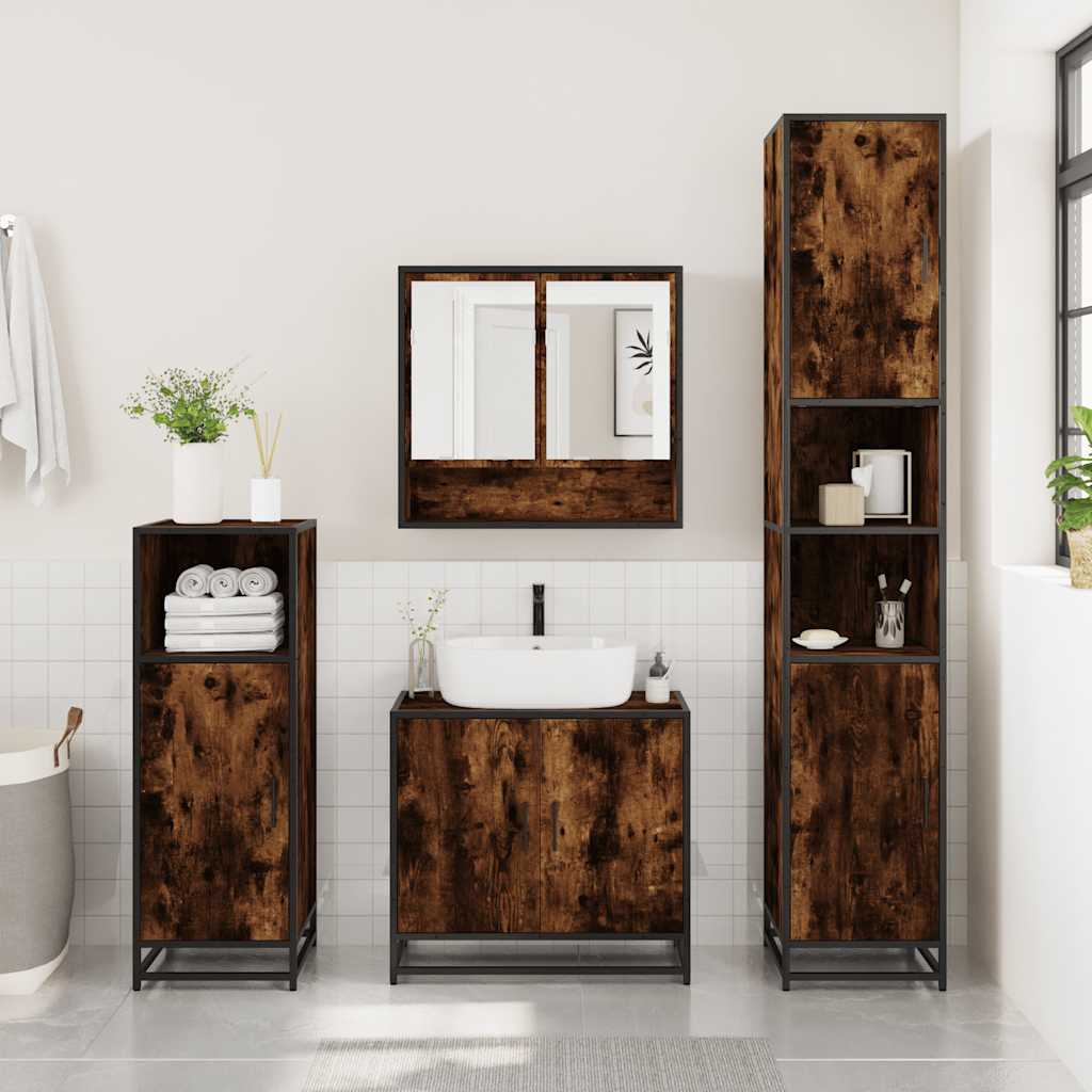 Set di mobili per il bagno 3 pcs Rovere Nero Legno multistrato - immagine 3