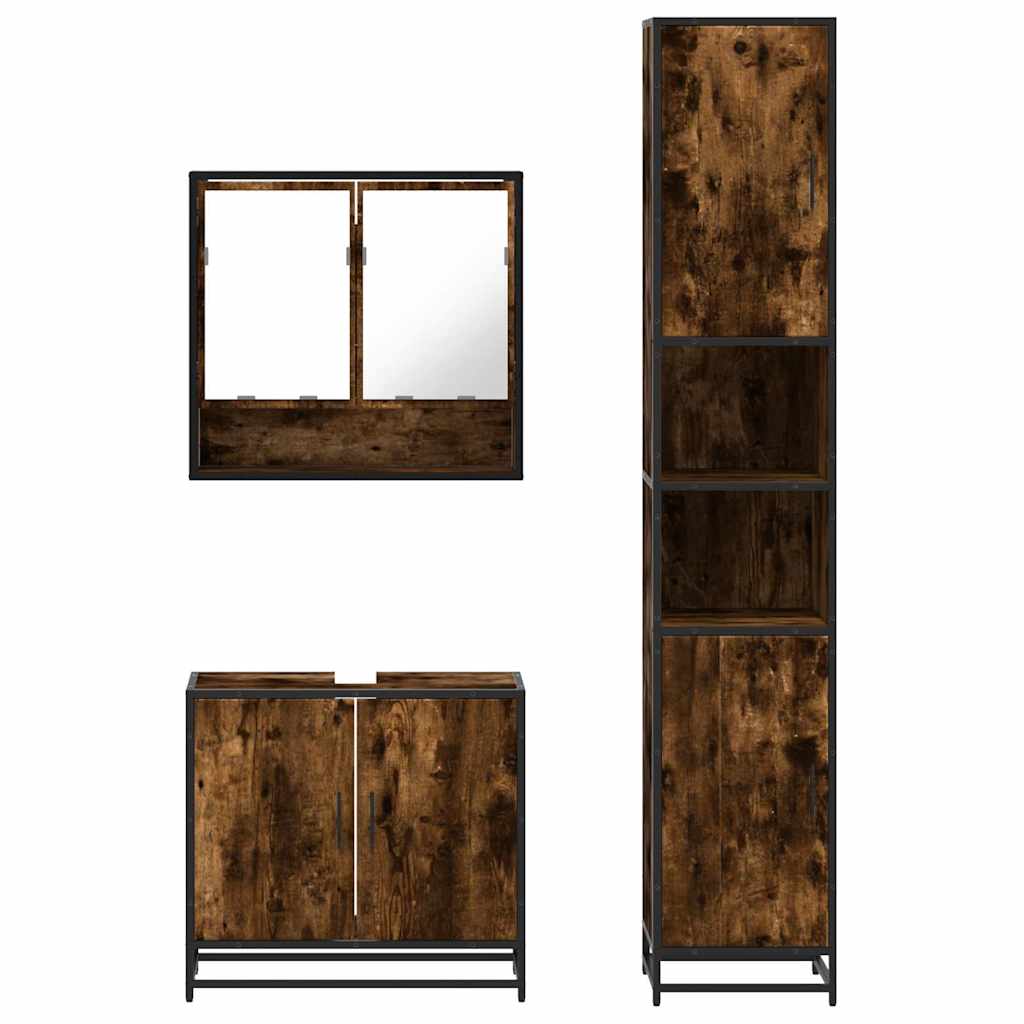 Set di mobili per il bagno 3 pcs Rovere Nero Legno multistrato - immagine 4