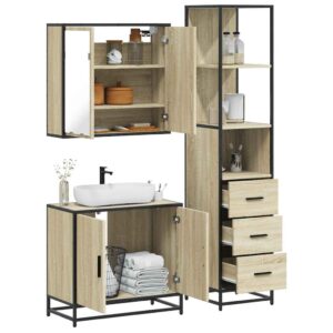 Set Mobili da Bagno 3 pz Rovere Sonoma in Legno Multistrato