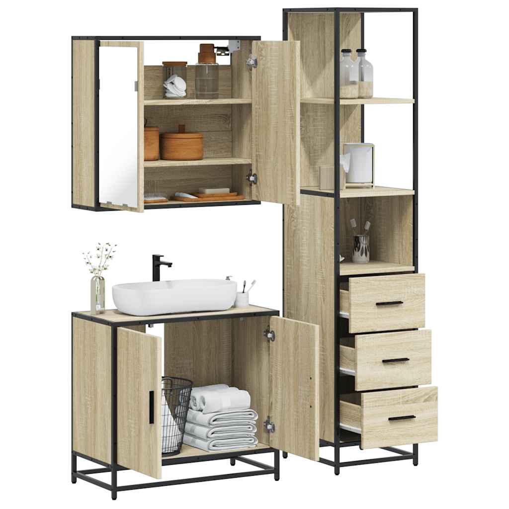 Set Mobili da Bagno 3 pz Rovere Sonoma in Legno Multistrato