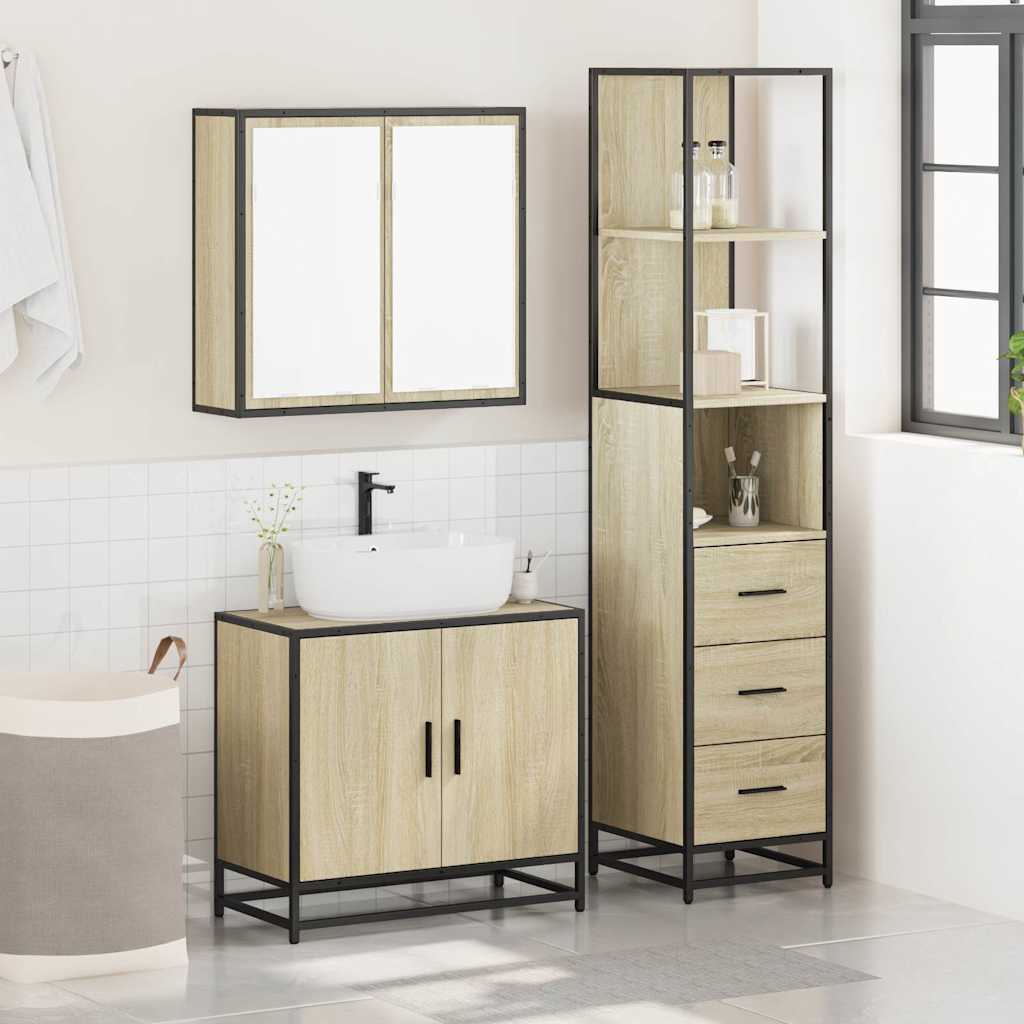 Set Mobili da Bagno 3 pz Rovere Sonoma in Legno Multistrato - immagine 3