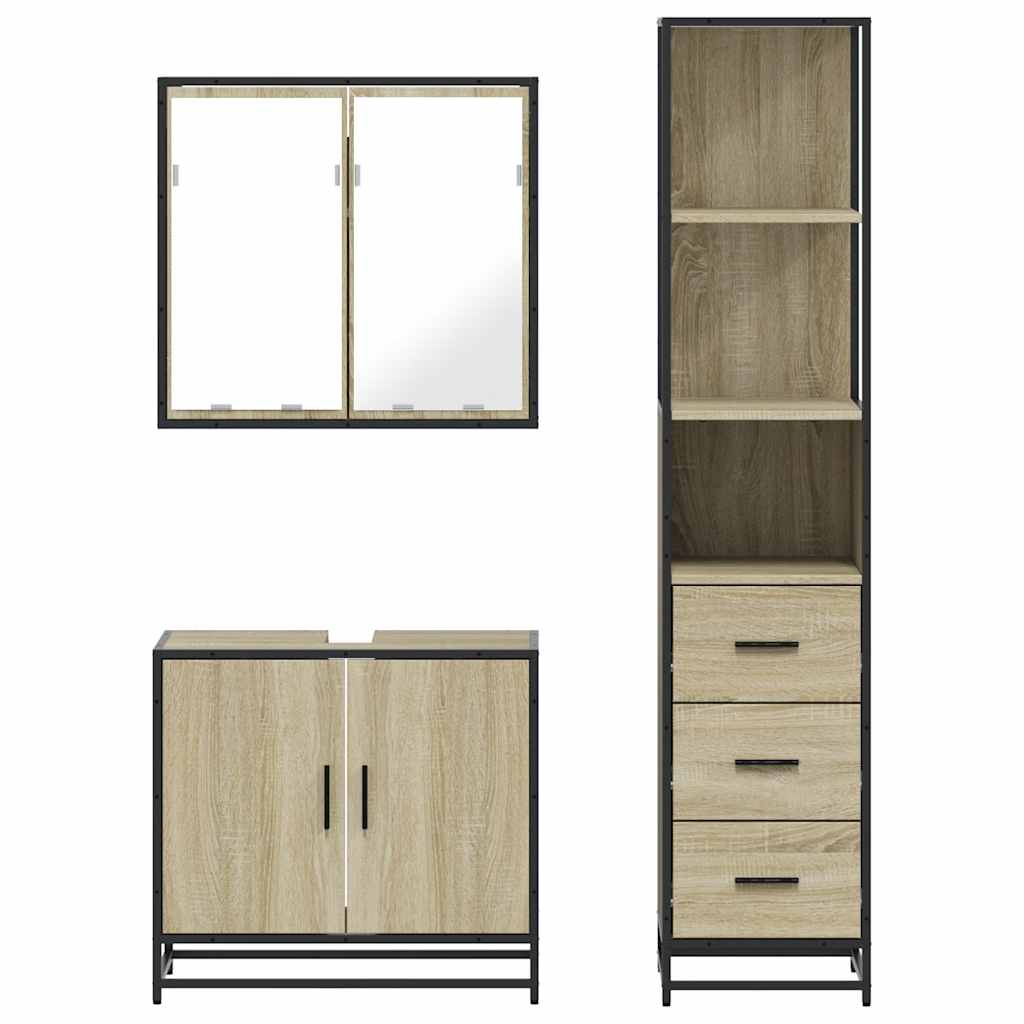 Set Mobili da Bagno 3 pz Rovere Sonoma in Legno Multistrato - immagine 4