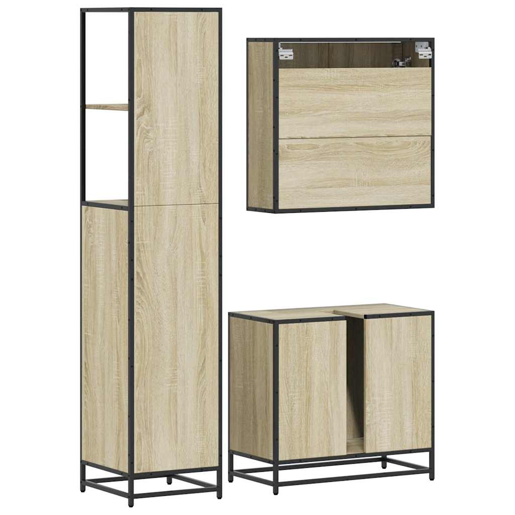 Set Mobili da Bagno 3 pz Rovere Sonoma in Legno Multistrato - immagine 6