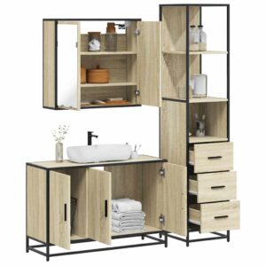 Set Mobili da Bagno 3 pz Rovere Sonoma in Legno Multistrato