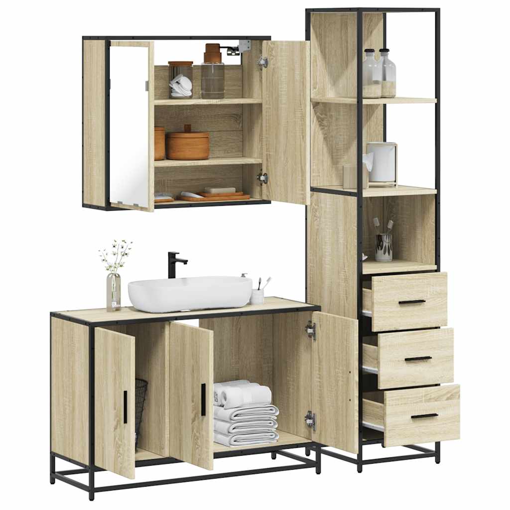 Set Mobili da Bagno 3 pz Rovere Sonoma in Legno Multistrato