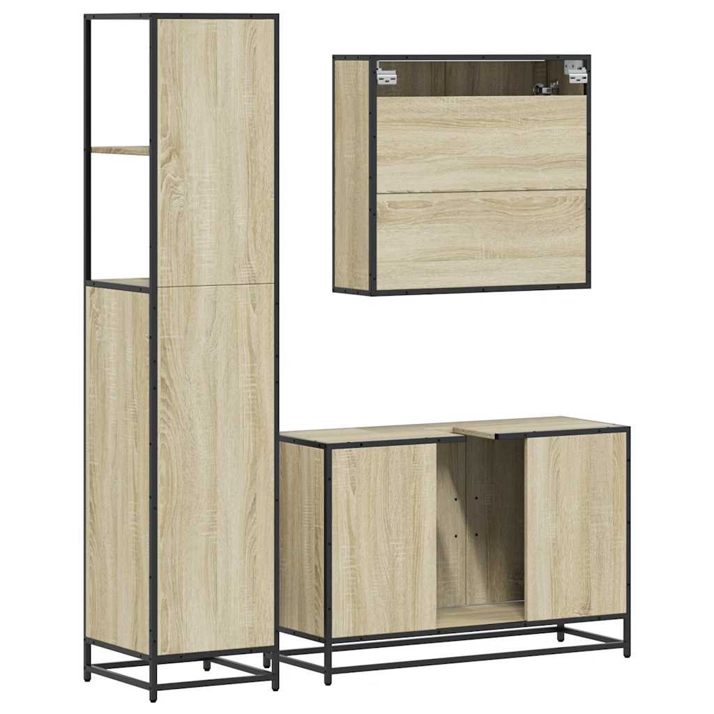 Set Mobili da Bagno 3 pz Rovere Sonoma in Legno Multistrato - immagine 6