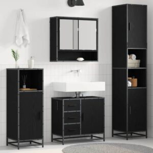 Set di mobili per il bagno 3 pcs Rovere Nero Legno multistrato