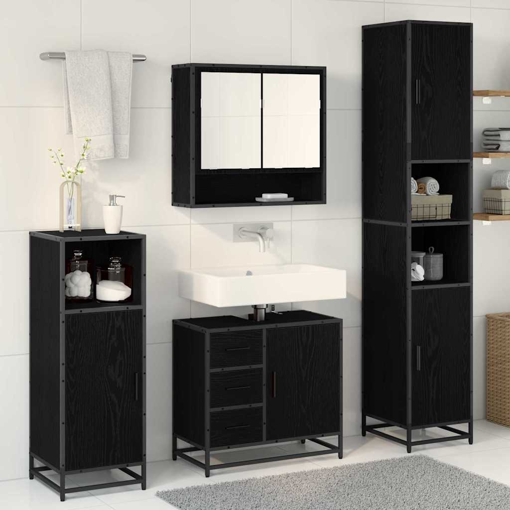 Set di mobili per il bagno 3 pcs Rovere Nero Legno multistrato - immagine 4