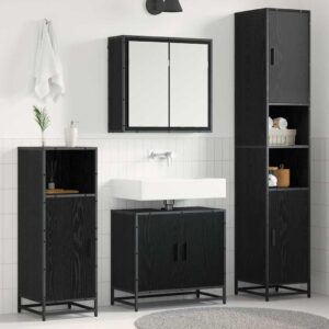 Set di mobili per il bagno 4 pcs Rovere Nero Legno multistrato