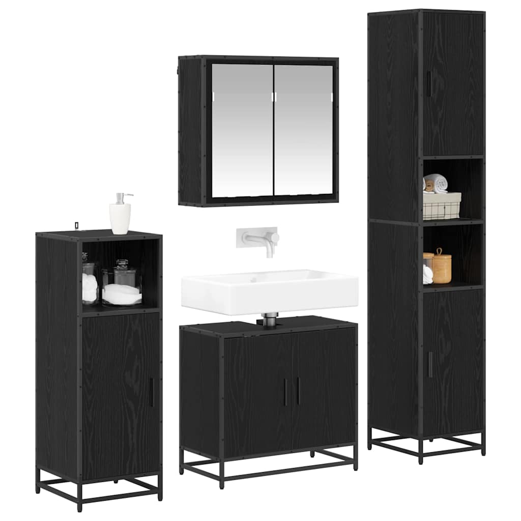 Set di mobili per il bagno 4 pcs Rovere Nero Legno multistrato - immagine 3