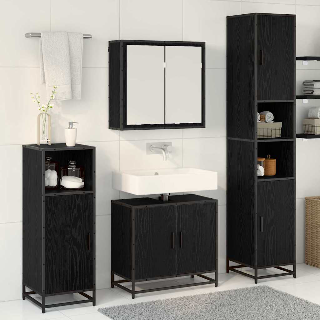 Set di mobili per il bagno 4 pcs Rovere Nero Legno multistrato - immagine 4