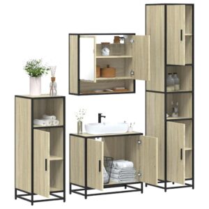 Set di mobili per il bagno 4 pcs Rovere Nero Legno multistrato