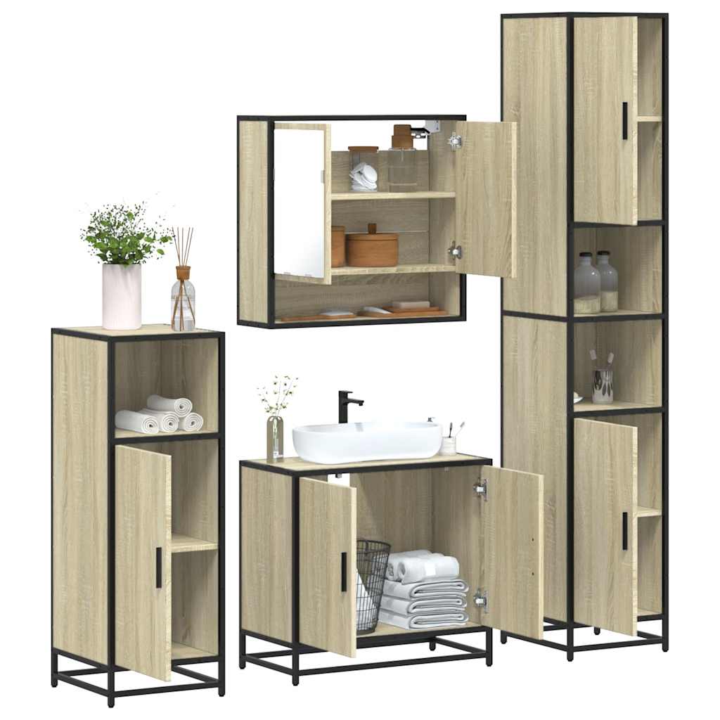 Set di mobili per il bagno 4 pcs Rovere Nero Legno multistrato