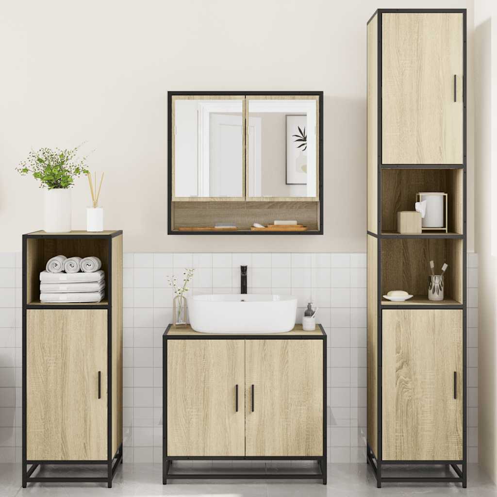 Set di mobili per il bagno 4 pcs Rovere Nero Legno multistrato - immagine 3