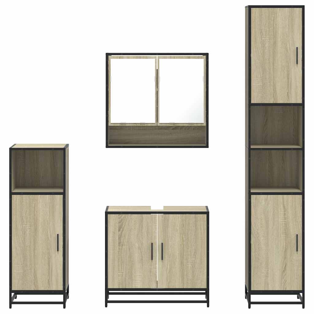 Set di mobili per il bagno 4 pcs Rovere Nero Legno multistrato - immagine 4